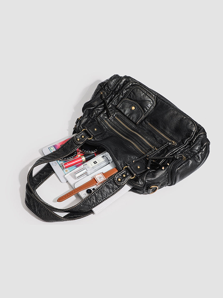 Noir Distressed Multi-Pocket Handbag