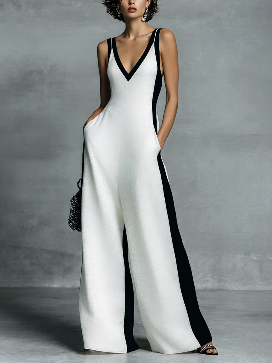 Margot Black and White Linen Blend Jumpsuit