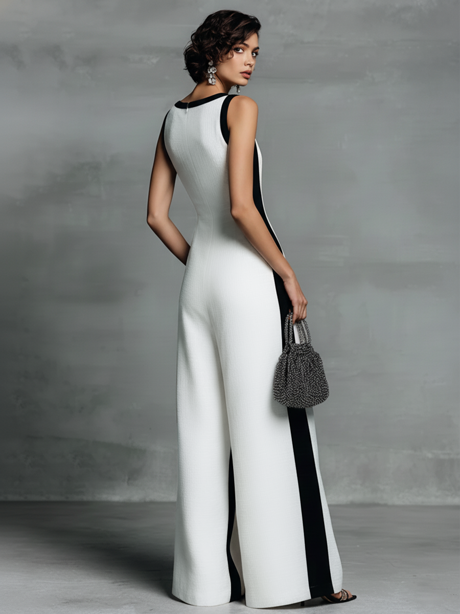 Margot Black and White Linen Blend Jumpsuit
