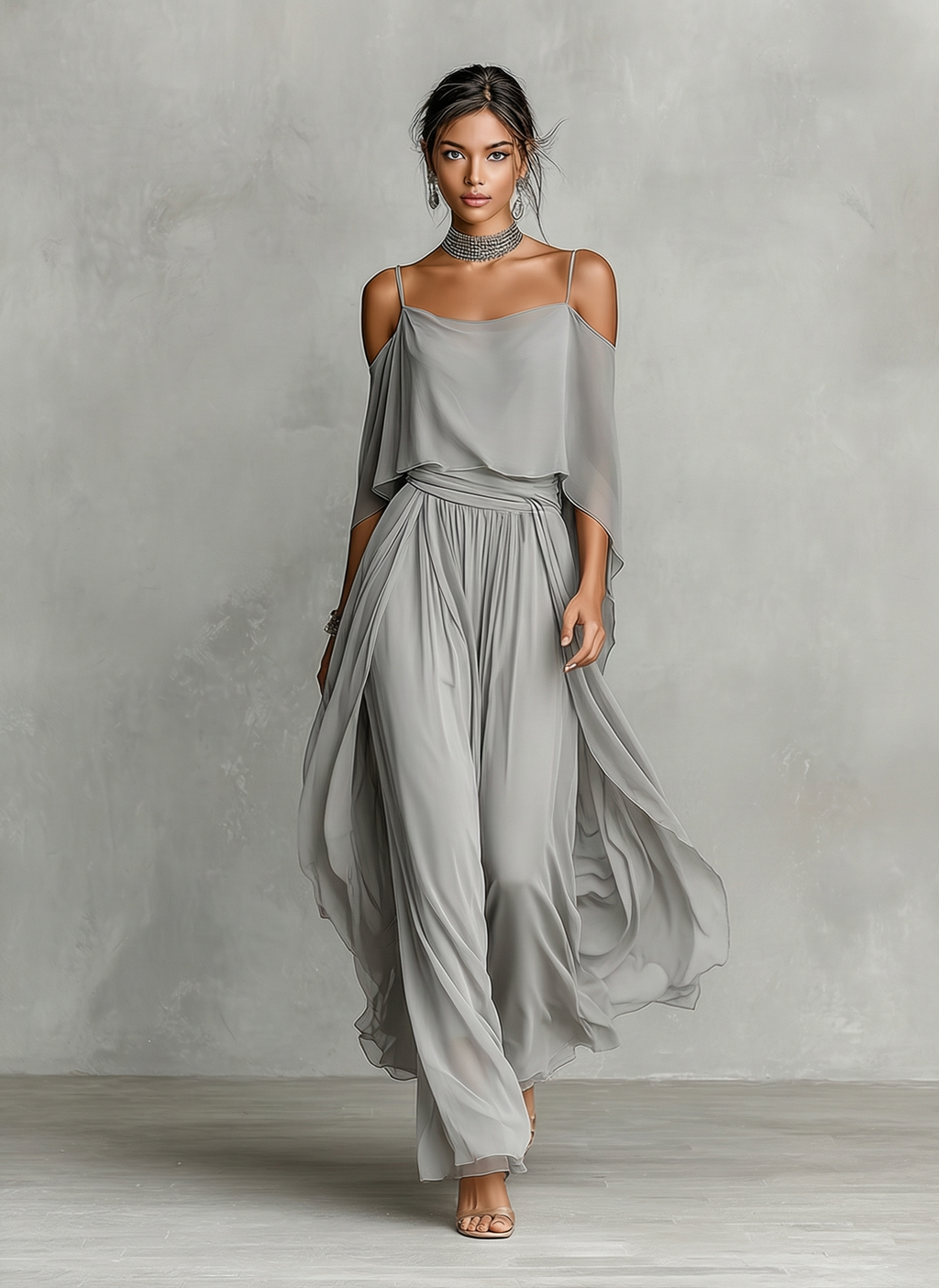 Élise Chiffon Cold-Shoulder Set