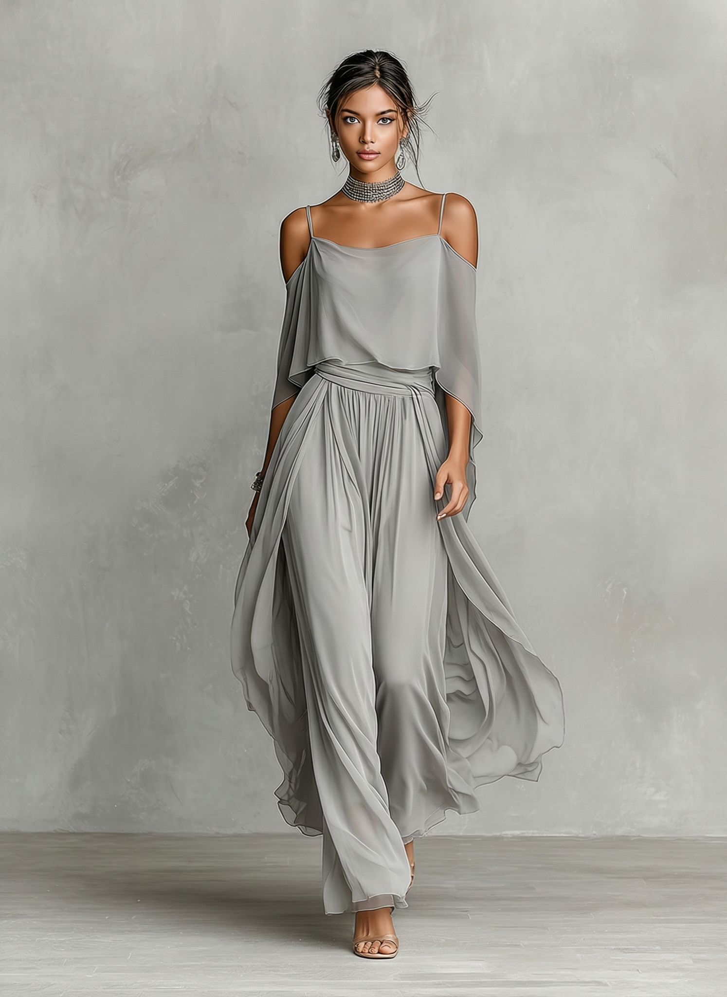 Élise Chiffon Cold-Shoulder Set