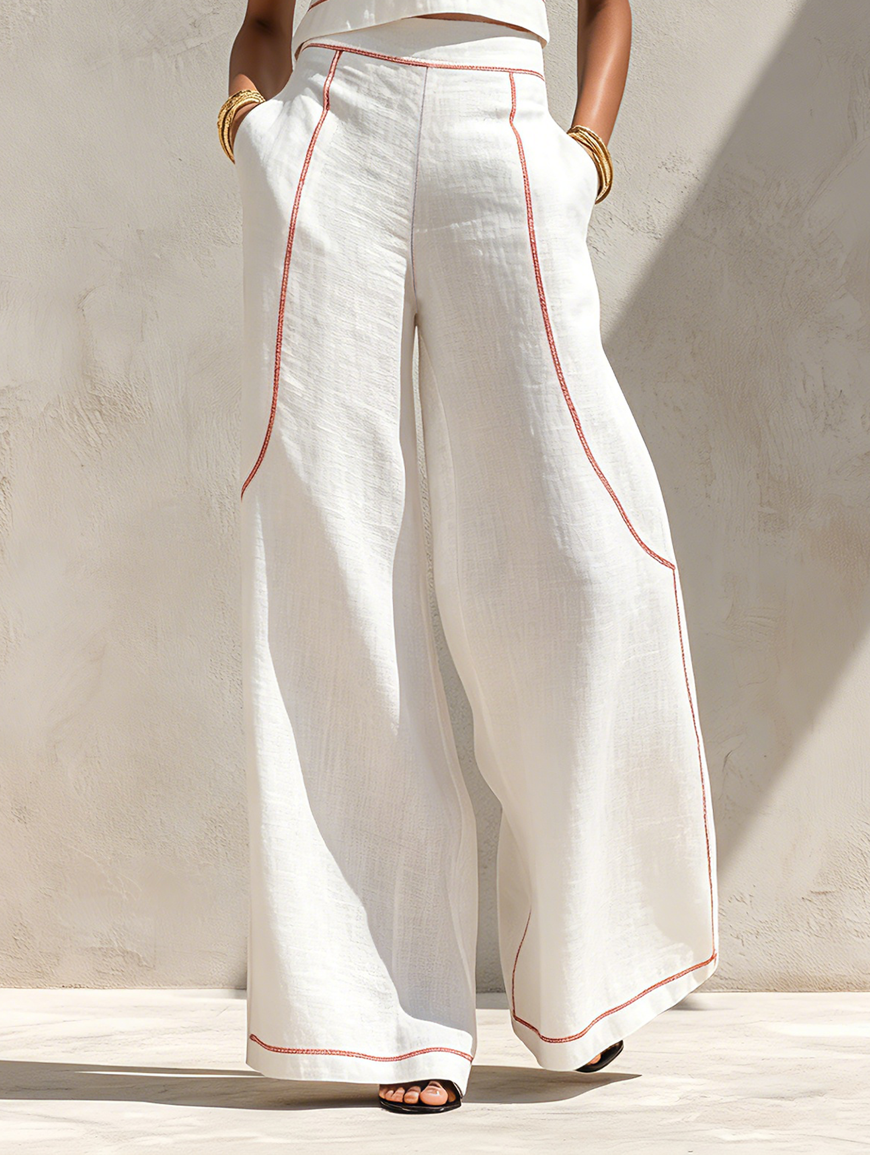 Amélie Contrast-Stitch Linen Blend Set
