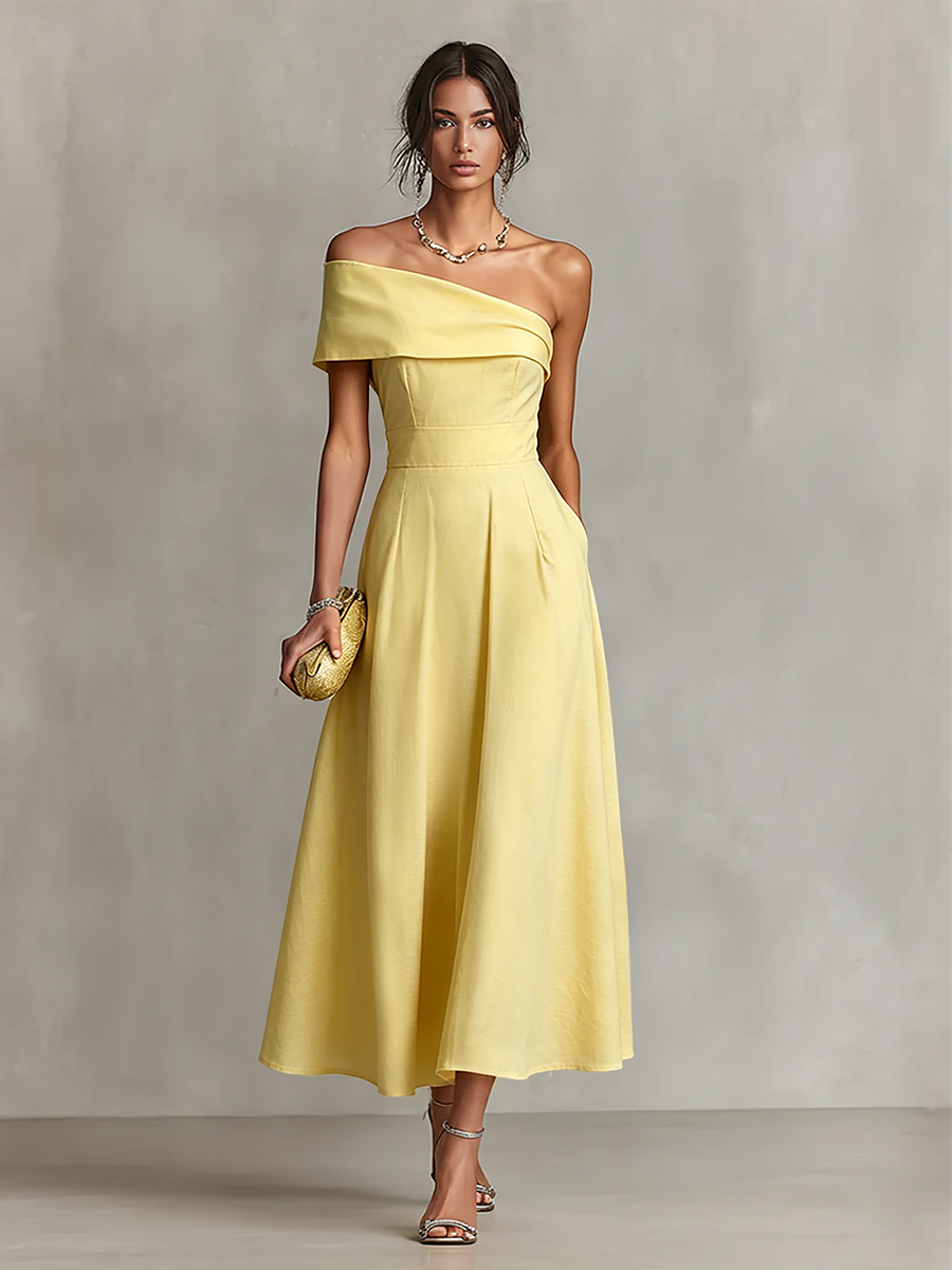 Solene One Shoulder Linen Blend Maxi Dress