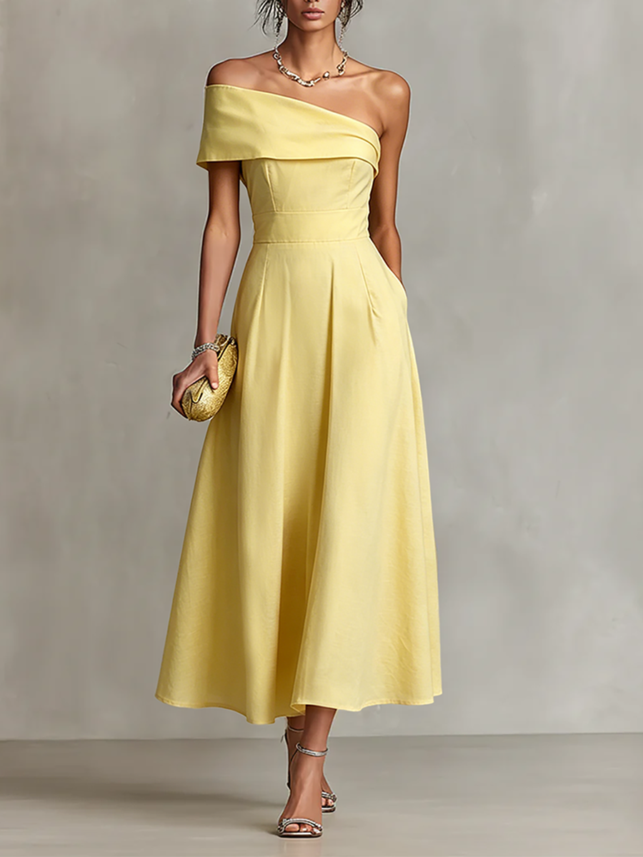 Solene One Shoulder Linen Blend Maxi Dress