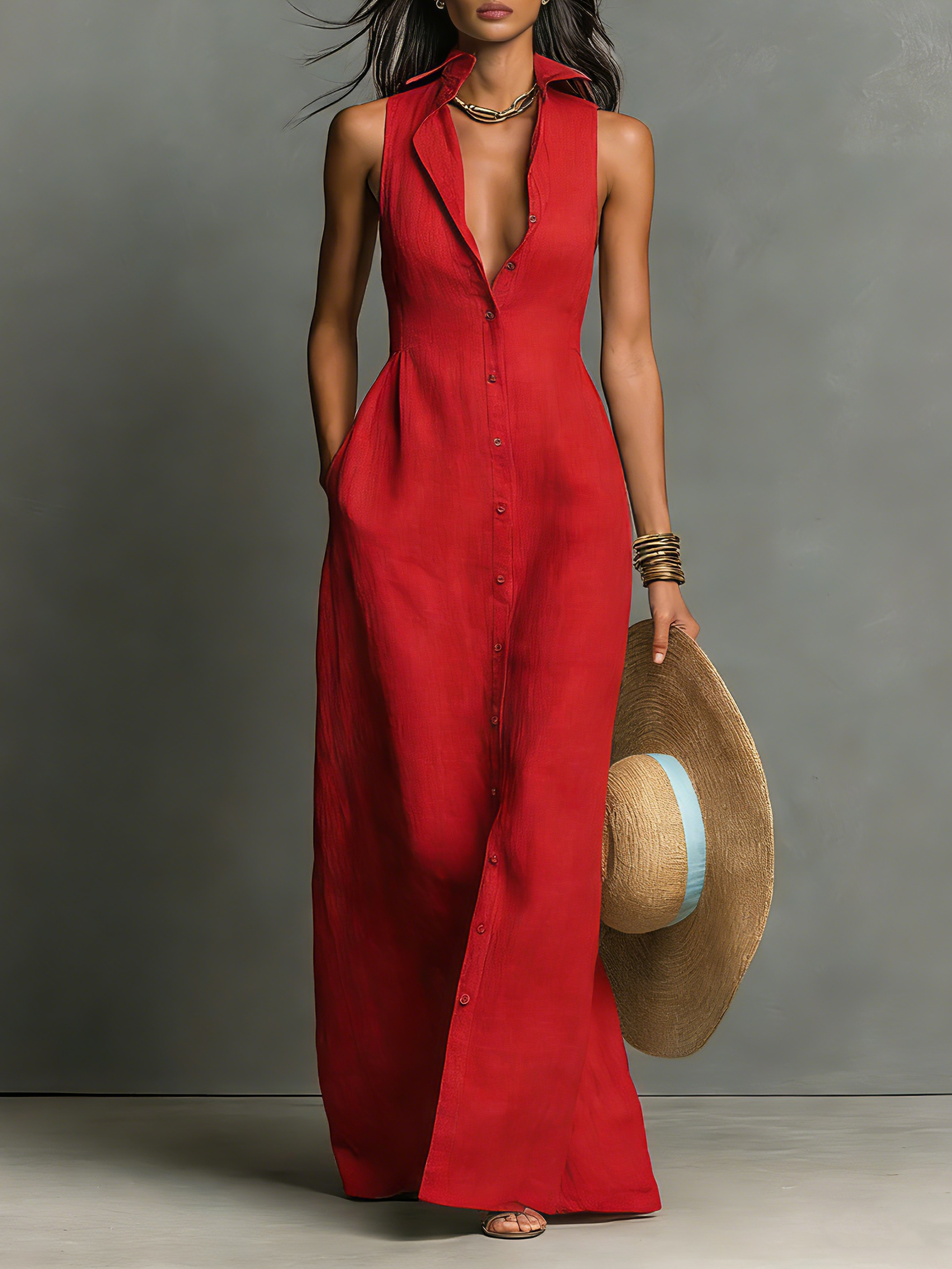 Celine Linen Shirt Maxi Dress