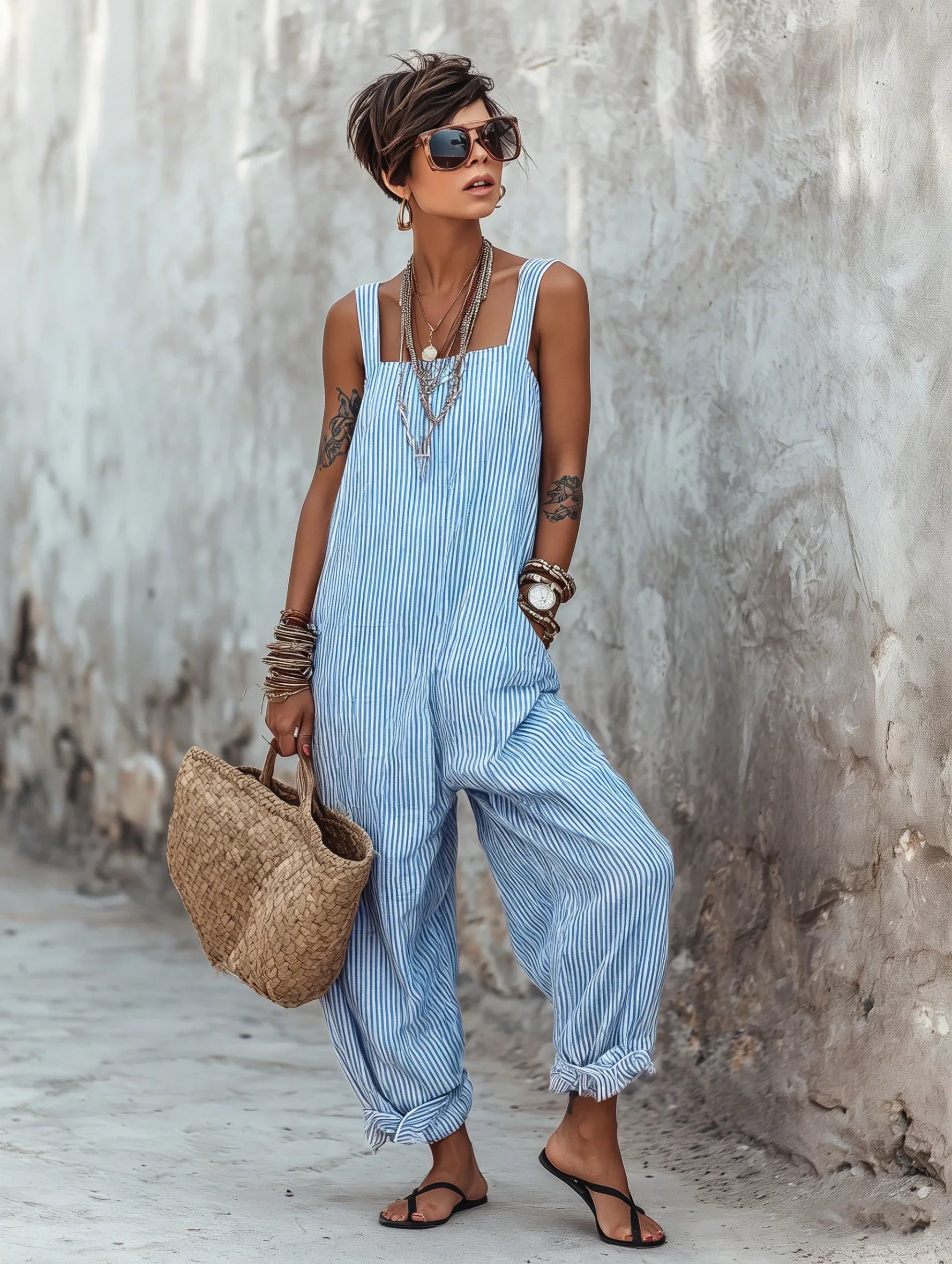 Marin Striped Square-Neck Jumpsuit