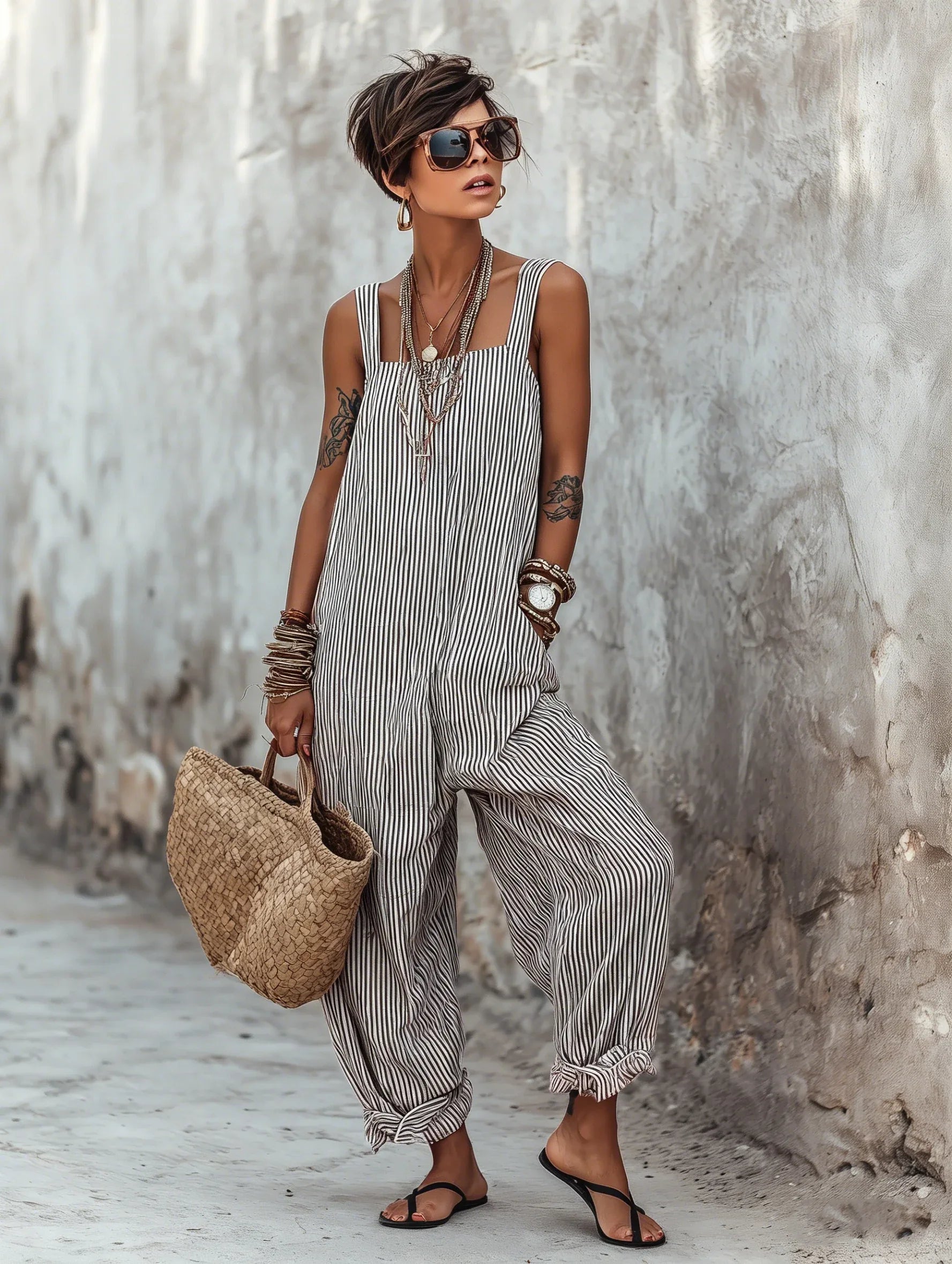 Marin Striped Square-Neck Jumpsuit