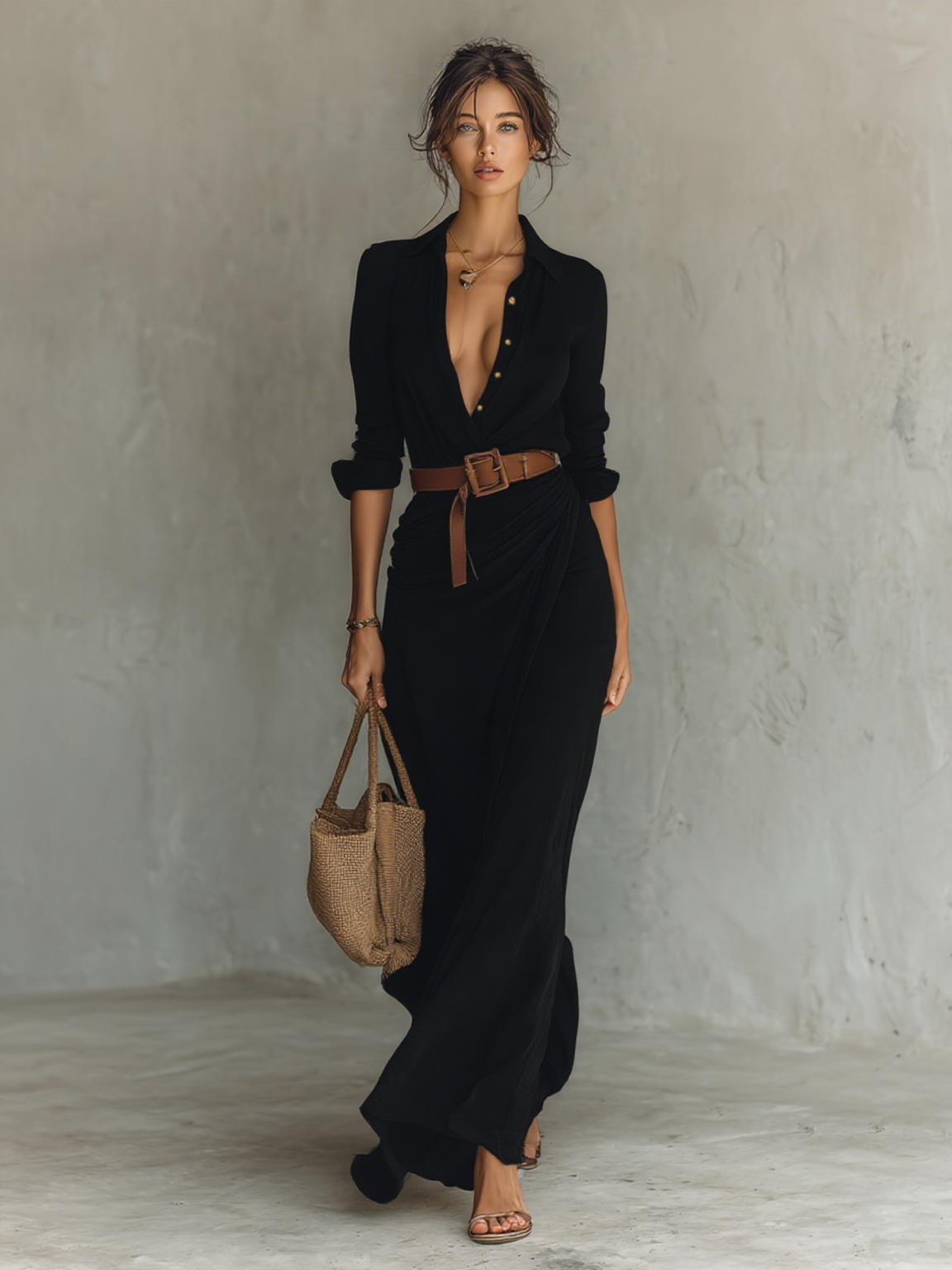 Vivienne Belted Long Sleeve Maxi Dress