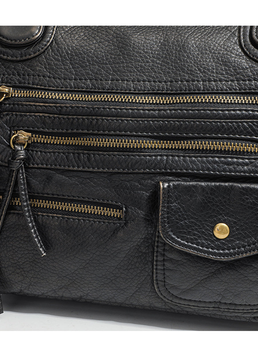Noir Distressed Multi-Pocket Handbag