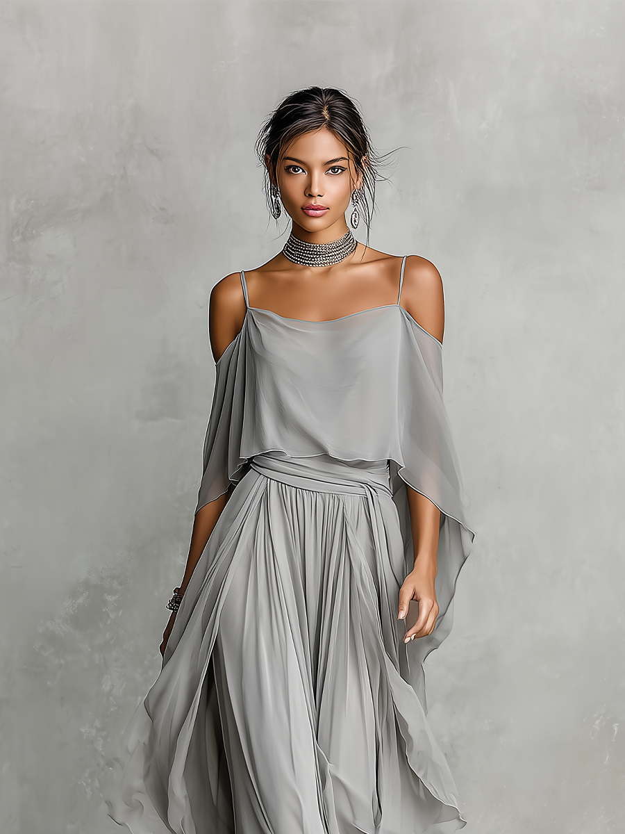 Élise Chiffon Cold-Shoulder Set