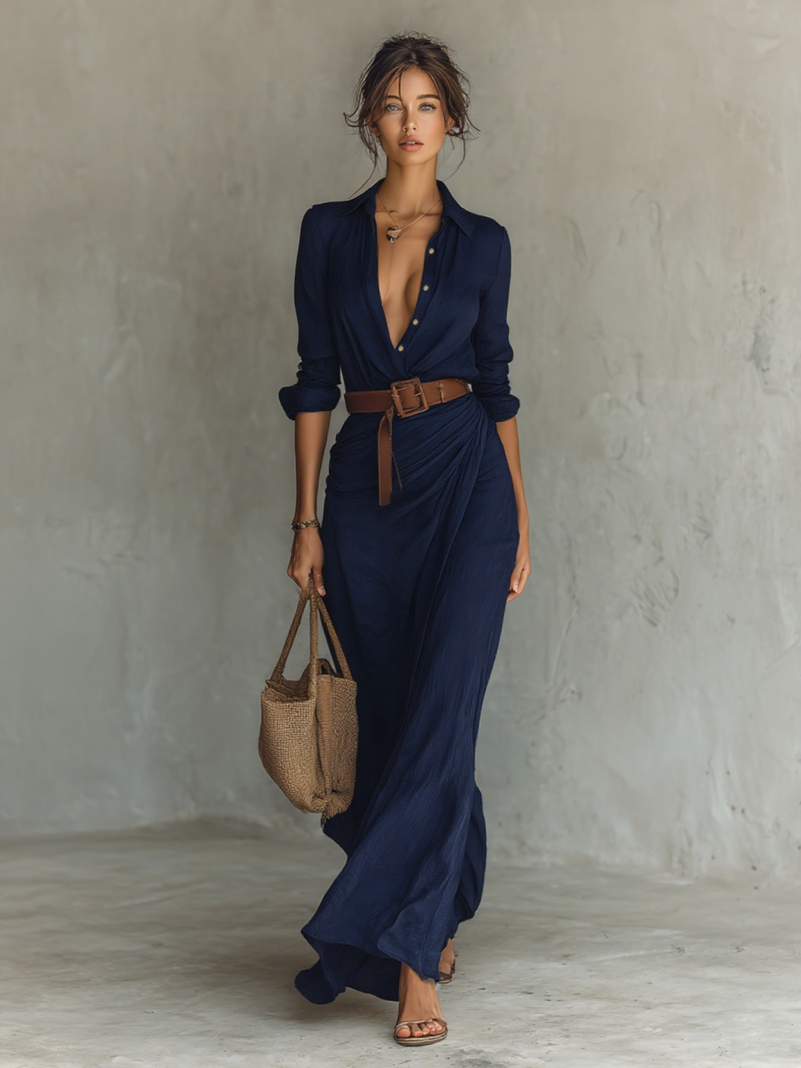 Vivienne Belted Long Sleeve Maxi Dress