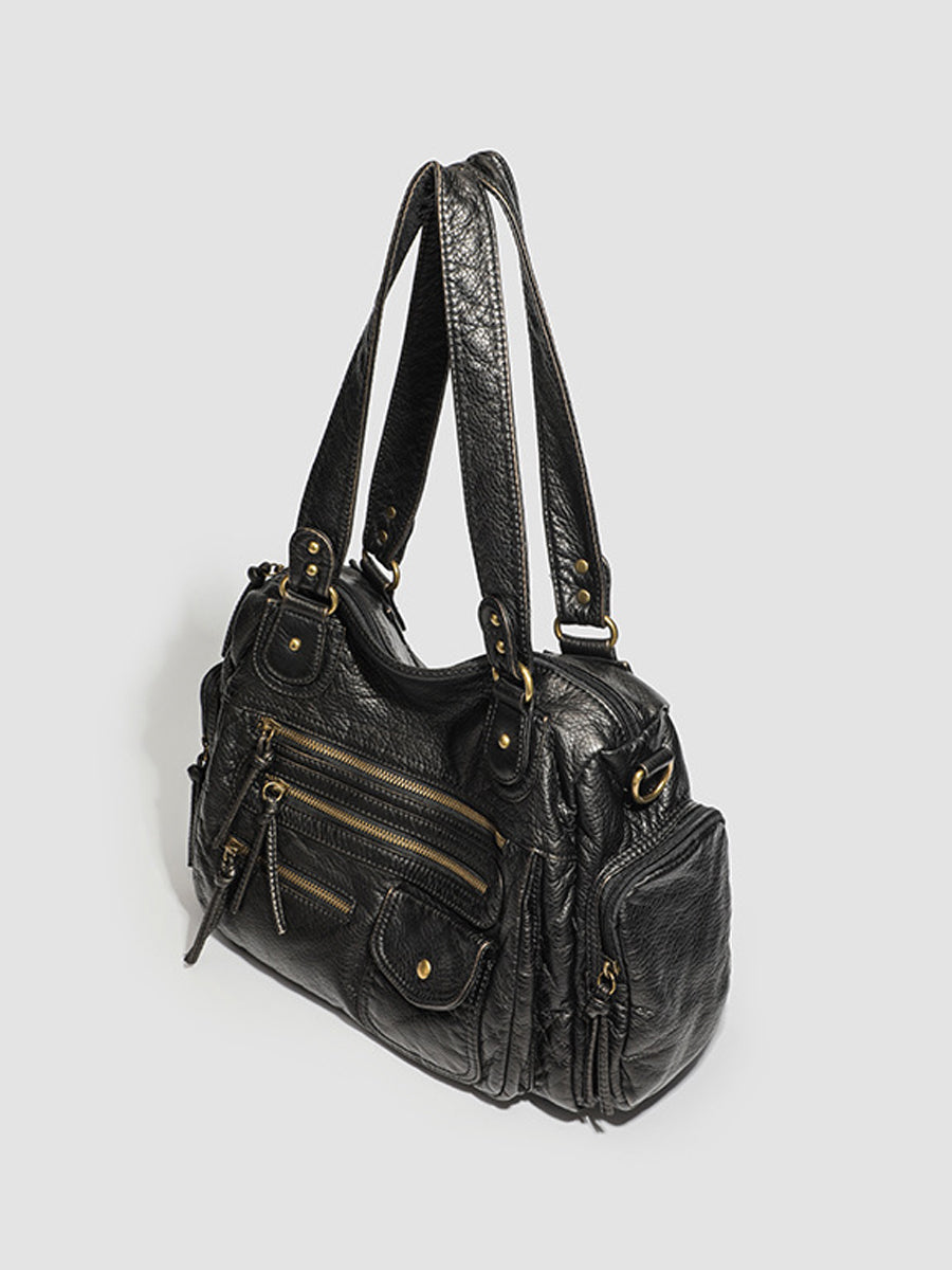 Noir Distressed Multi-Pocket Handbag