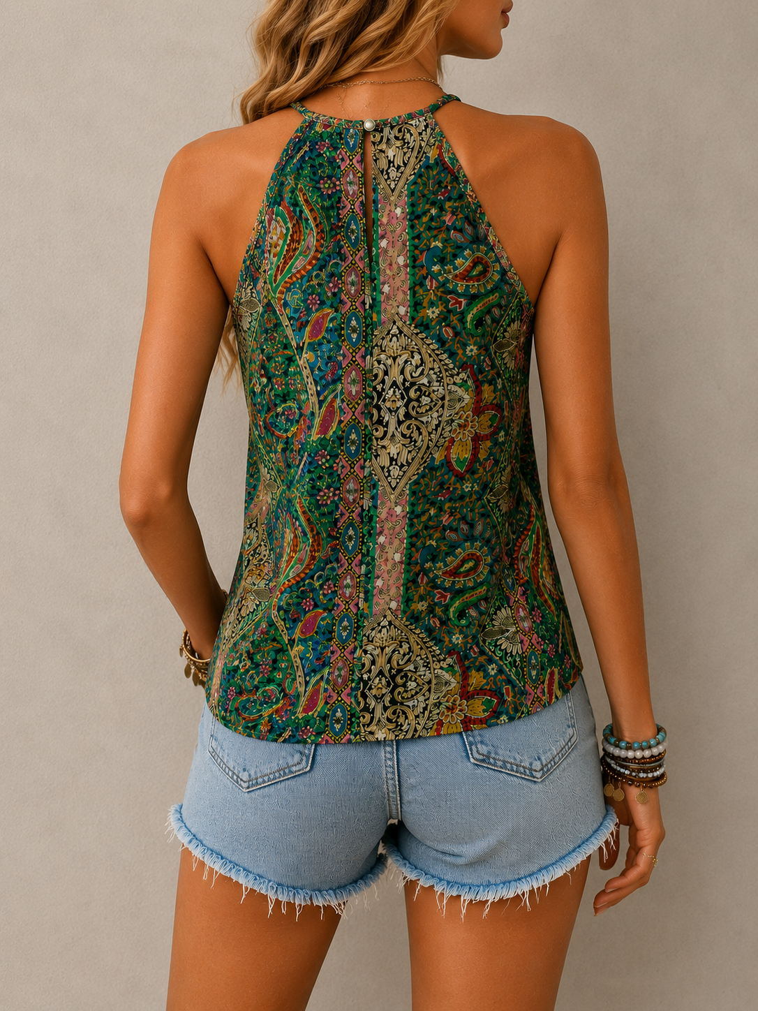 Luna Floral Halter Open-Back Top