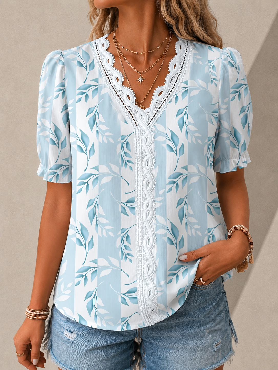 Aurélie Jacquard V-Neck Blouse