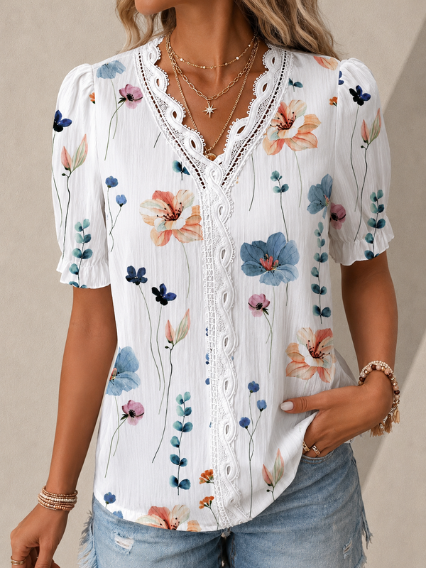 Aurélie Jacquard V-Neck Blouse