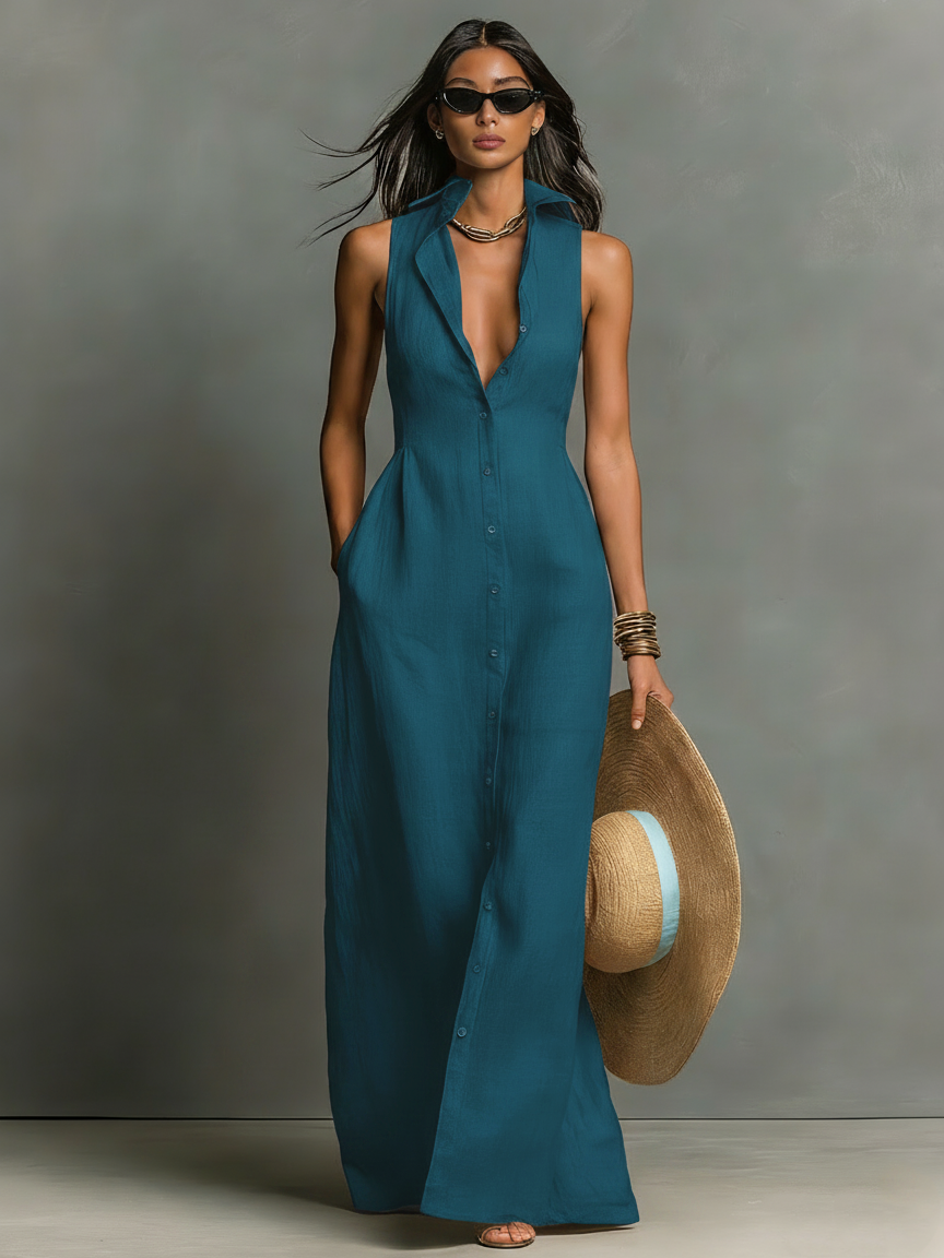 Celine Linen Shirt Maxi Dress