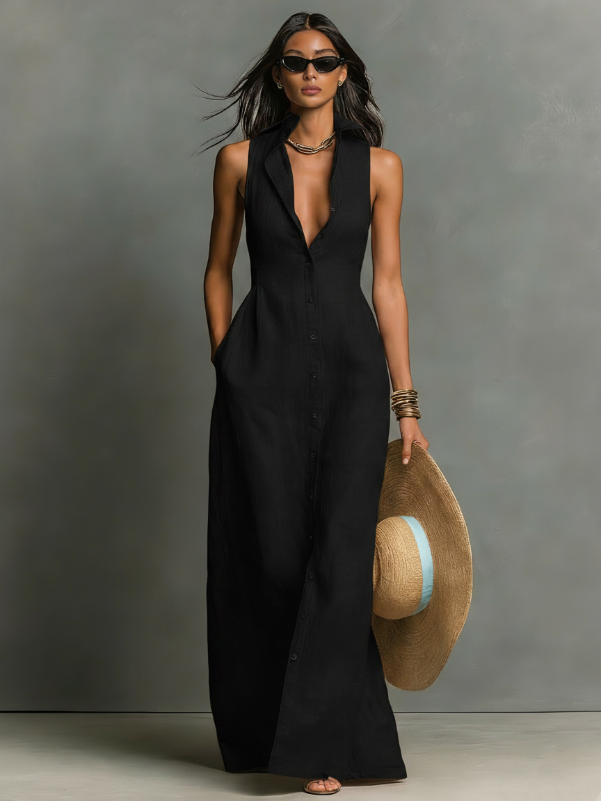 Celine Linen Shirt Maxi Dress