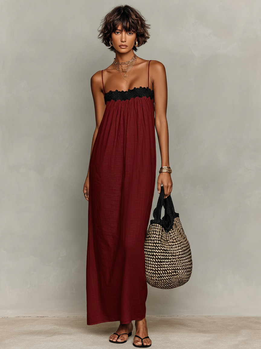 Isabelle Lace Panel Linen Maxi Dress