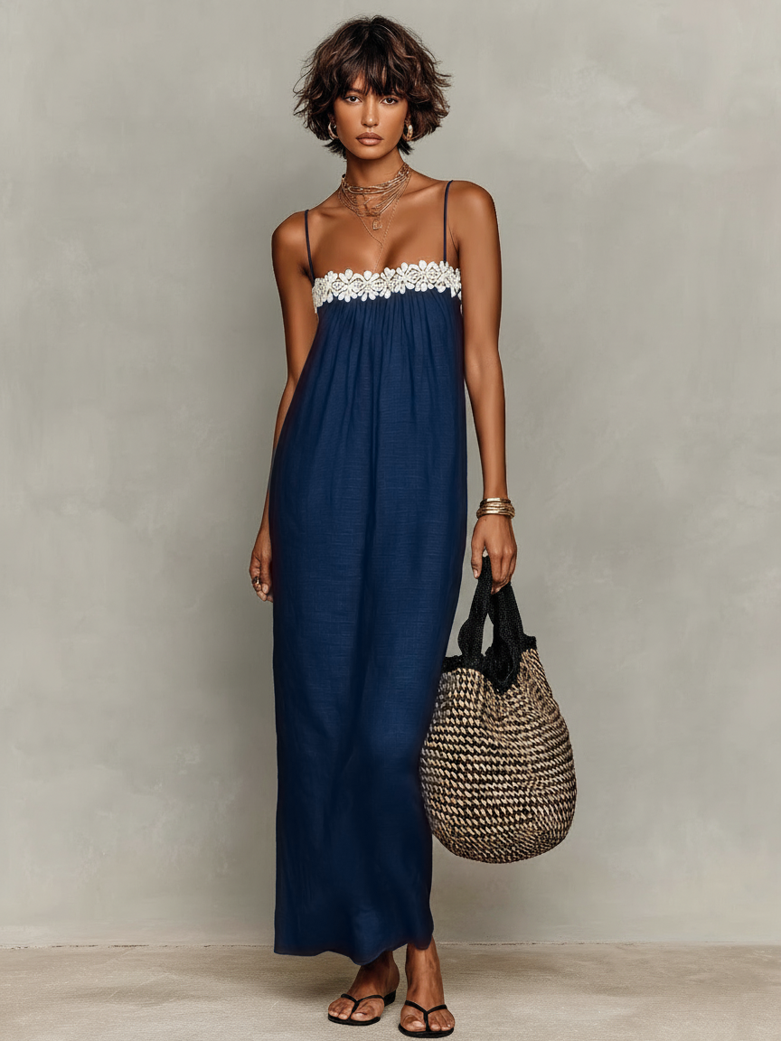 Isabelle Lace Panel Linen Maxi Dress
