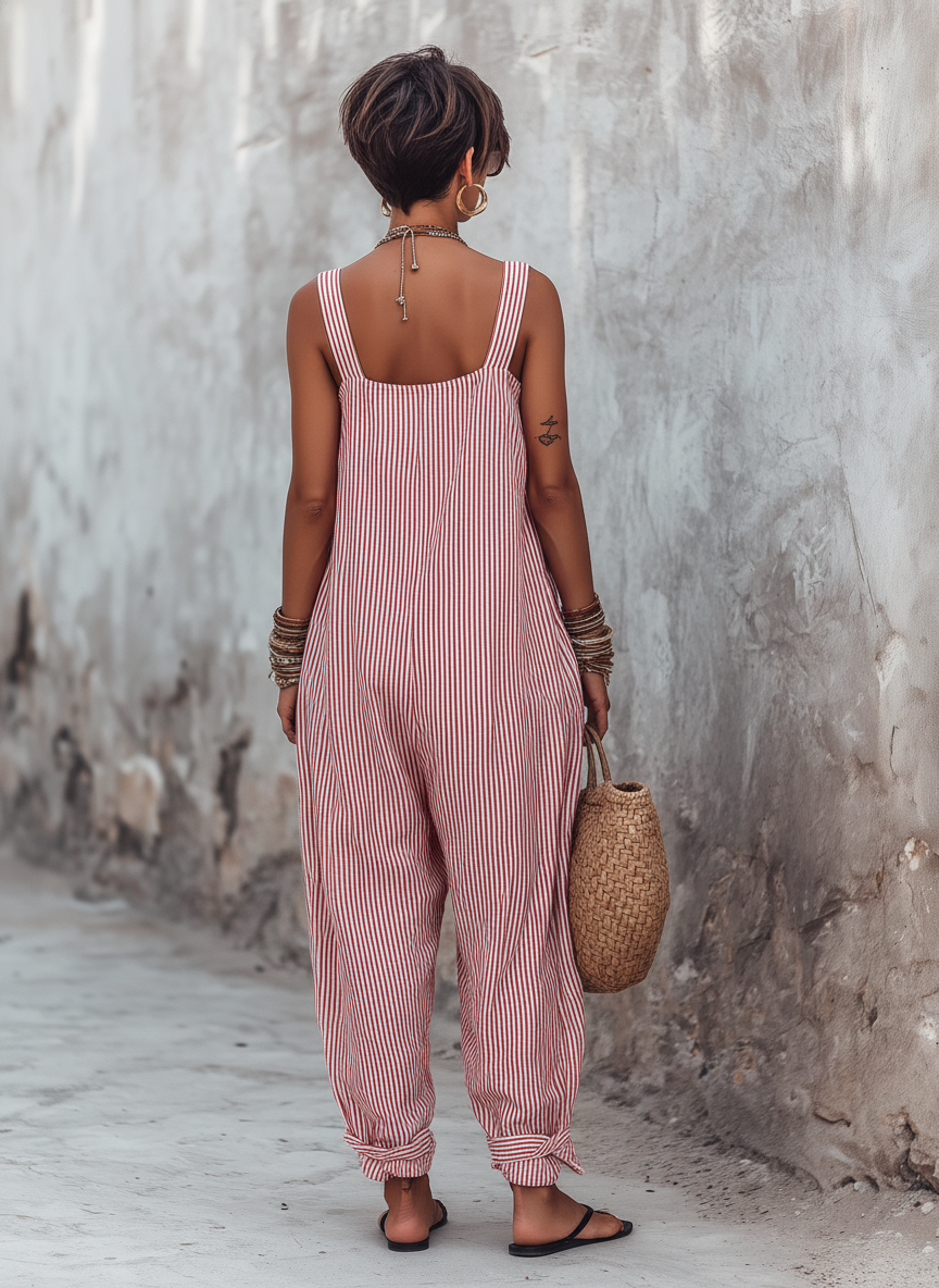 Marin Striped Square-Neck Jumpsuit