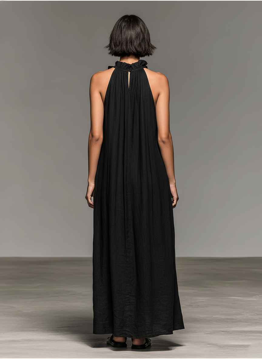 Mira Linen Ruffle Maxi Dress