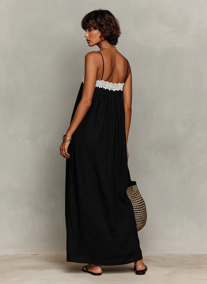 Isabelle Lace Panel Linen Maxi Dress