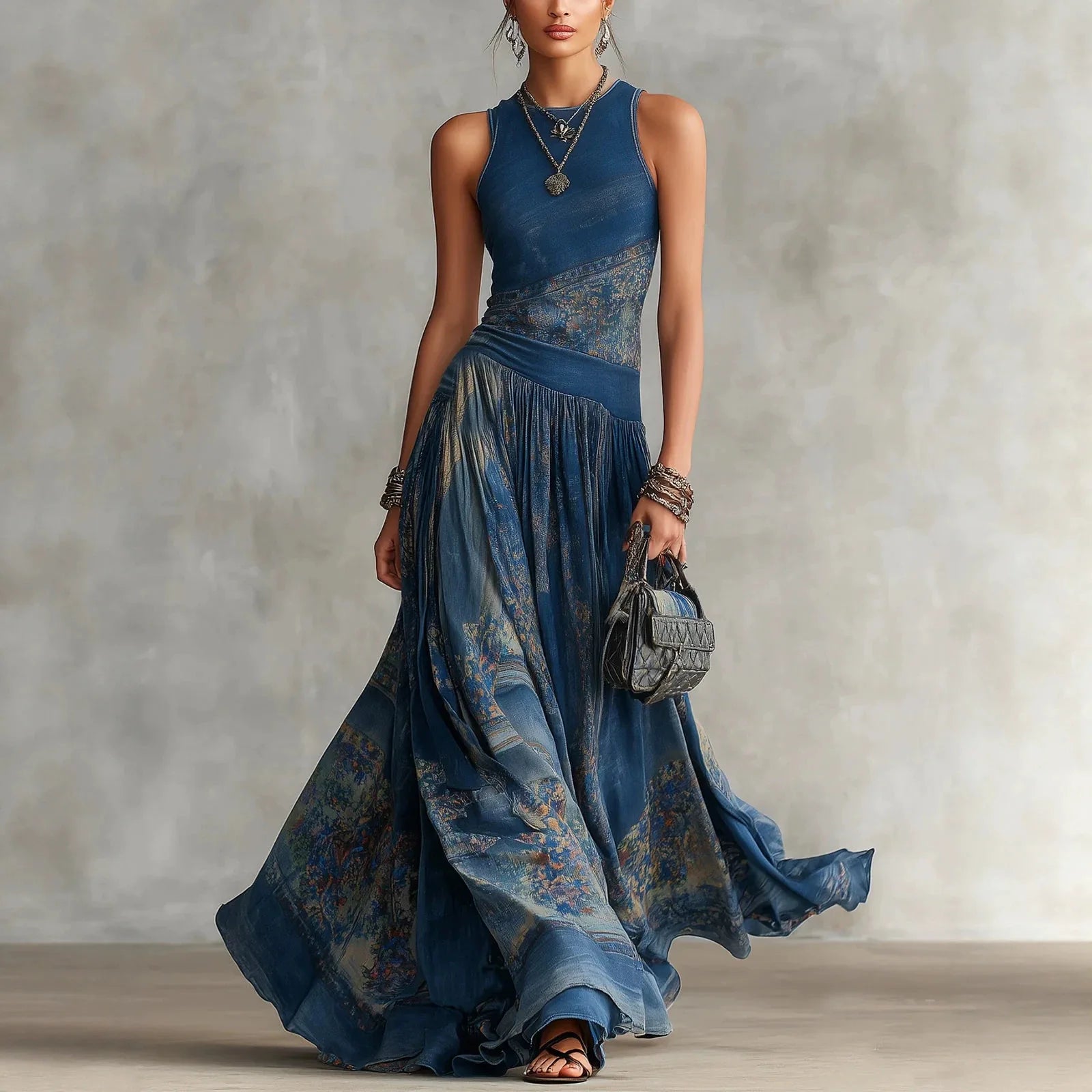 Celeste Printed Sleeveless Maxi Dress