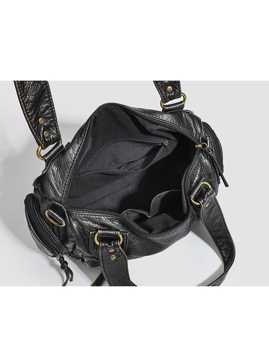 Noir Distressed Multi-Pocket Handbag