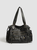 Noir Distressed Multi-Pocket Handbag