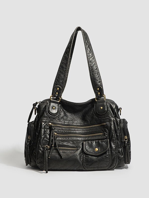 Noir Distressed Multi-Pocket Handbag