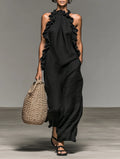 Mira Linen Ruffle Maxi Dress