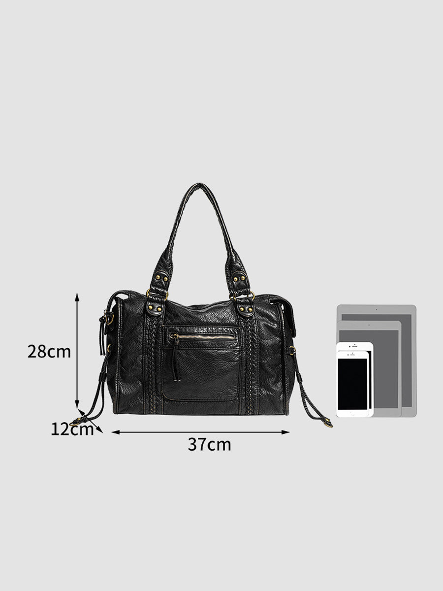 Noir Distressed Multi-Pocket Handbag
