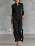 Lena Button-Collar Maxi Dress