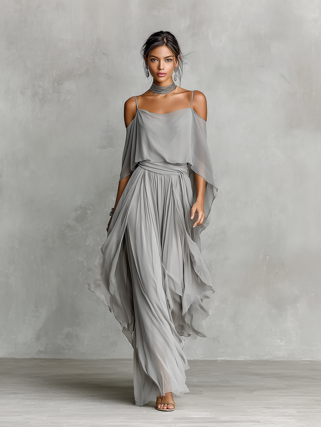 Élise Chiffon Cold-Shoulder Set