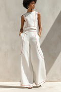 Amélie Contrast-Stitch Linen Blend Set